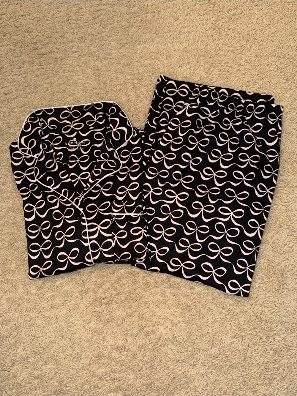 kate spade Black Pajama Set with Pink Bow Motif